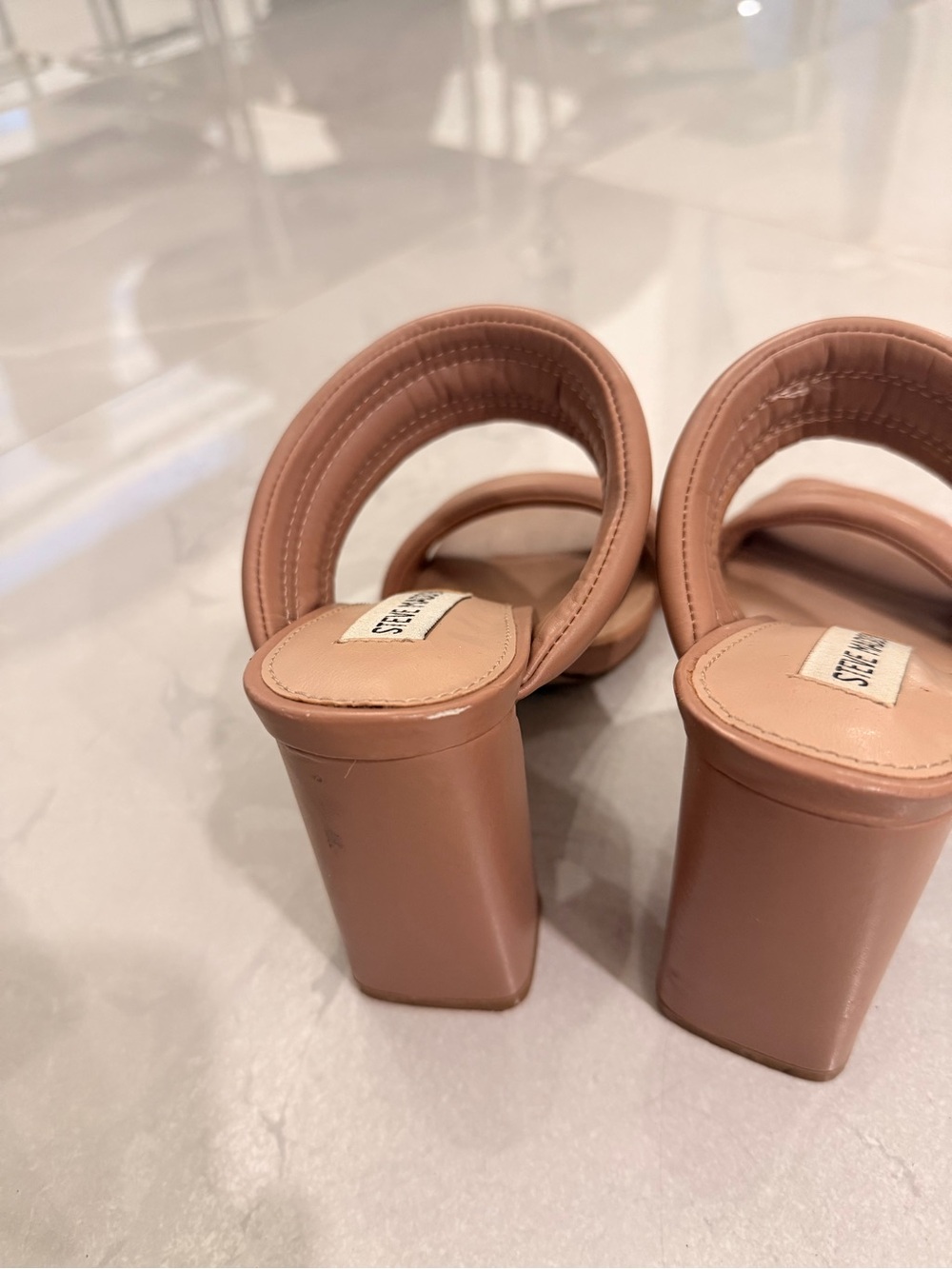 Steve Madden Blush Tan Quilted Strap Block Heel Sandals - Picture 8 of 10